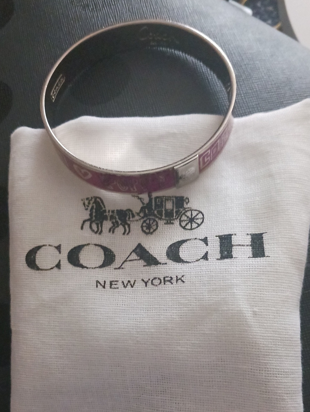 Coach Poppy Pink Enamel Bracelet with Silver-Tone Logo Accent & Dusty